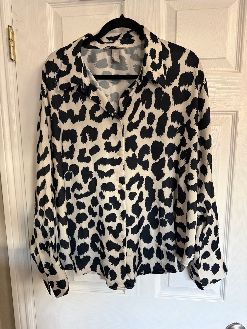 Black and White Animal Print Button-Up Blouse